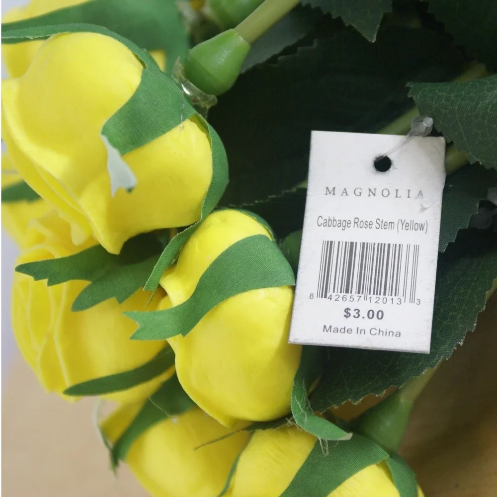 Magnolia Home Yellow Cabbage Rose Stems Faux Floral‎ Decor 12 Inch Set of 12